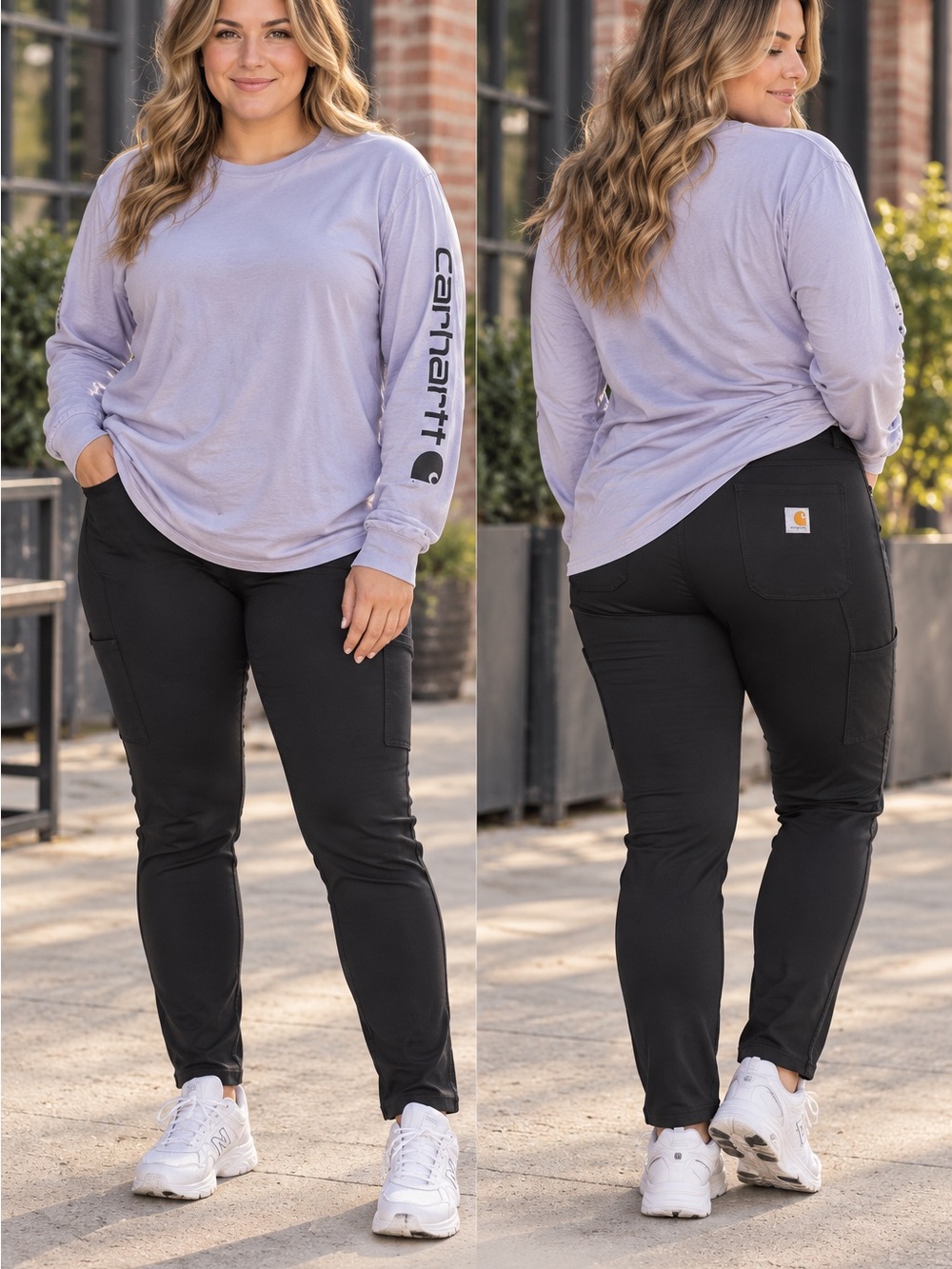Carhartt Women’s XL Black Utility Skinny Pants with XL lavender long sleeve